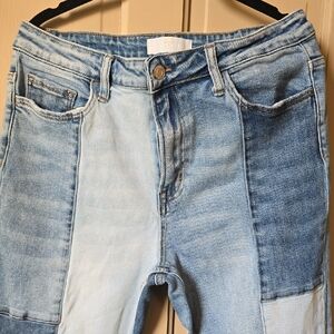 VERVET BY FLYING MONKEY Blue Patchwork Flare Jeans